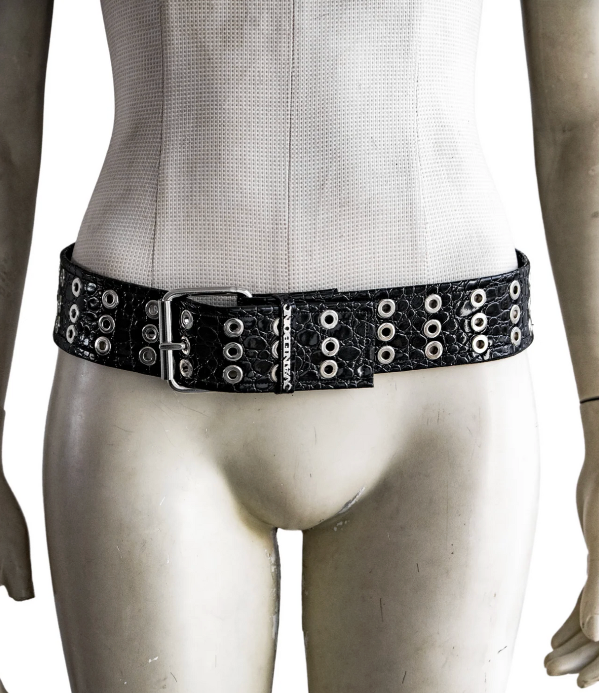 LEATHER EYELET BELT BLACK