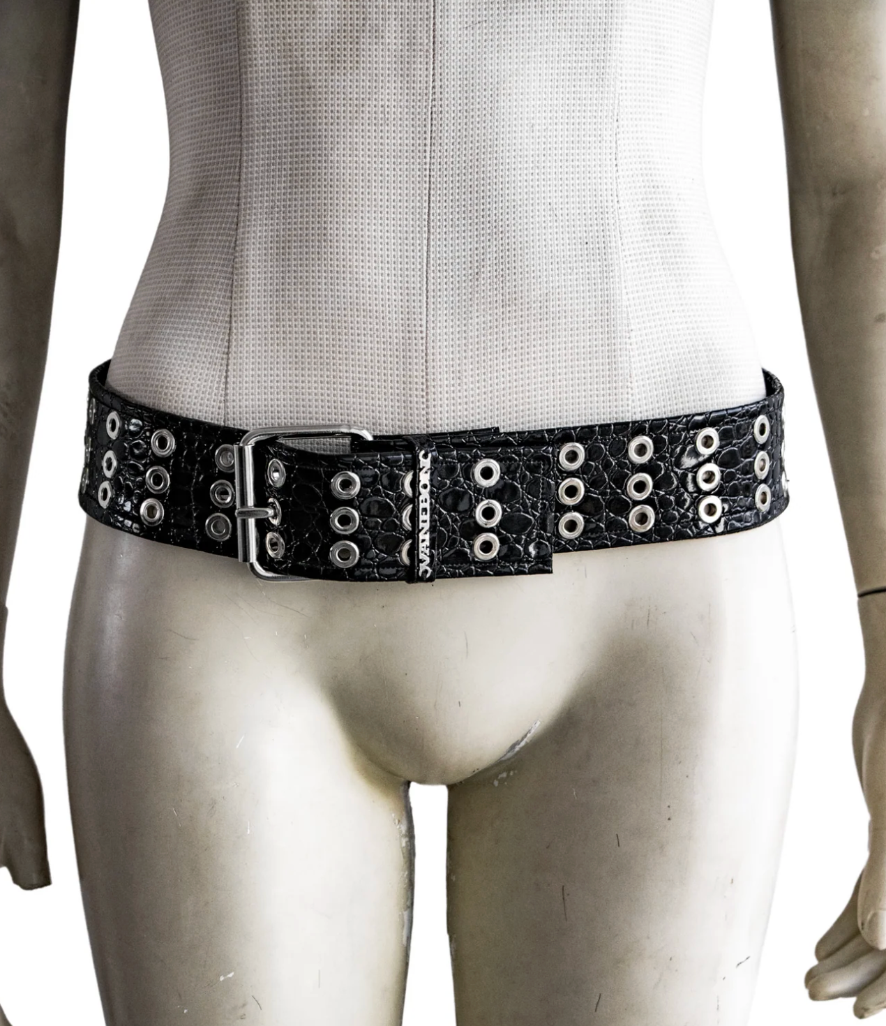 LEATHER EYELET BELT BLACK