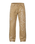 RAW DENIM DISTRESSED HAND PAINTED JEANS