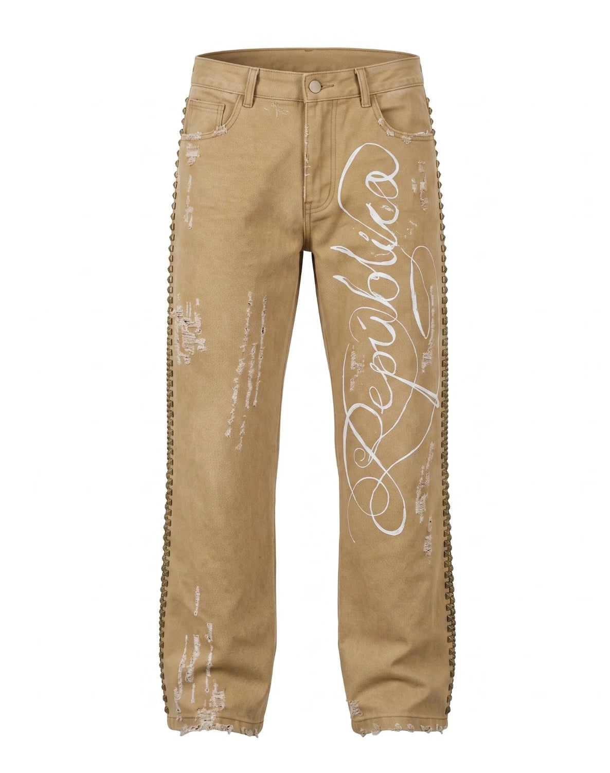 RAW DENIM DISTRESSED HAND PAINTED JEANS
